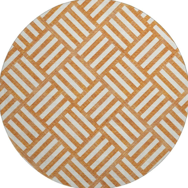 HomeRoots 8' Orange and Ivory Geometric Round Rug - UV Protected, Washable, Stylish & Durable for Every Home 652398