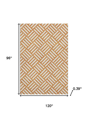 HomeRoots 8' X 10' Vibrant Orange & Ivory Geometric Area Rug - Washable, UV Protected, Stylish & Durable! 652399