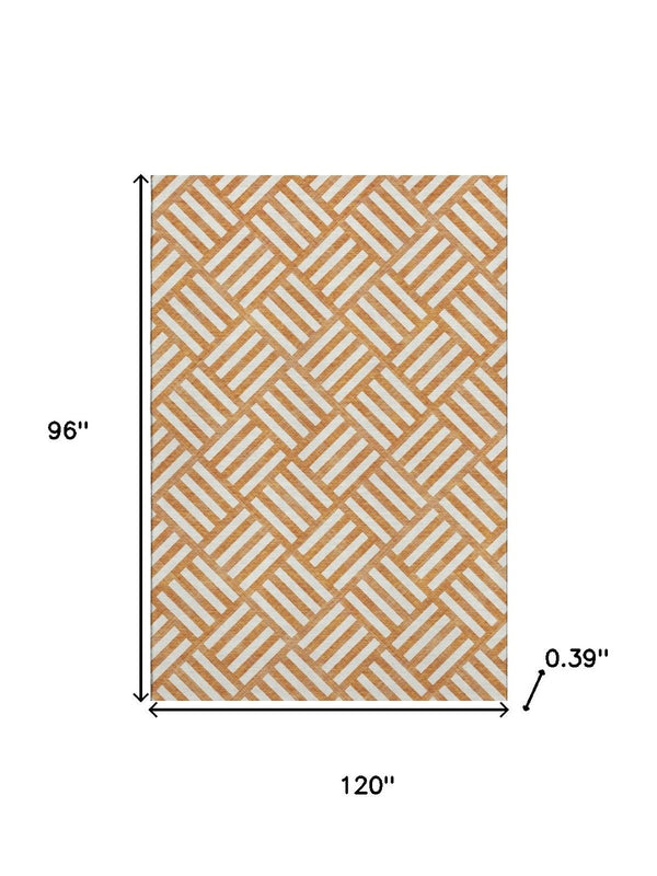 HomeRoots 8' X 10' Vibrant Orange & Ivory Geometric Area Rug - Washable, UV Protected, Stylish & Durable! 652399