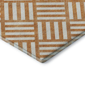 HomeRoots 8' X 10' Vibrant Orange & Ivory Geometric Area Rug - Washable, UV Protected, Stylish & Durable! 652399