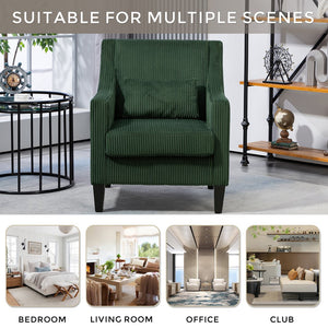English Elm COOLMORE Modern Accent Chair with Corduroy Upholstery, Solid Wood Frame, Supportive Dual Pillows for Cozy Living Spaces Emerald W395P195360