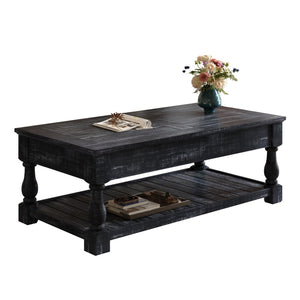 English Elm Farmhouse Lift Top Coffee Table Solid Wood Two Tier Hidden Storage Living Room W1445P412360