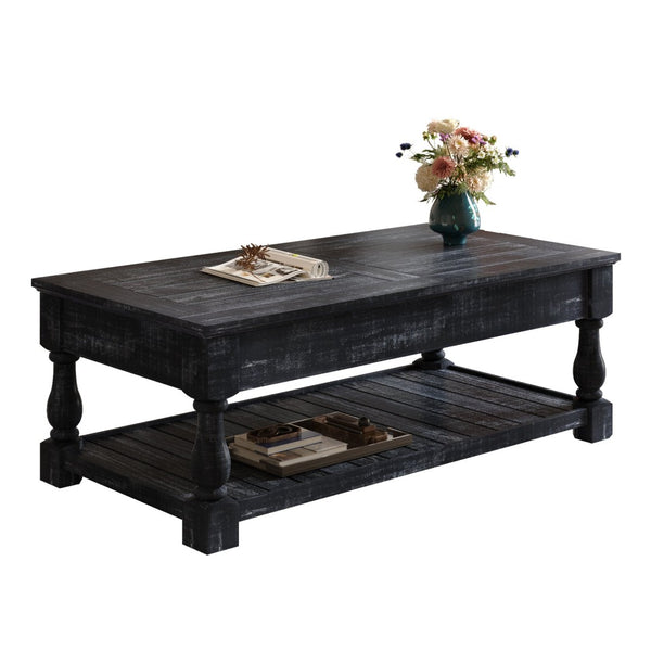 English Elm Farmhouse Lift Top Coffee Table Solid Wood Two Tier Hidden Storage Living Room W1445P412360