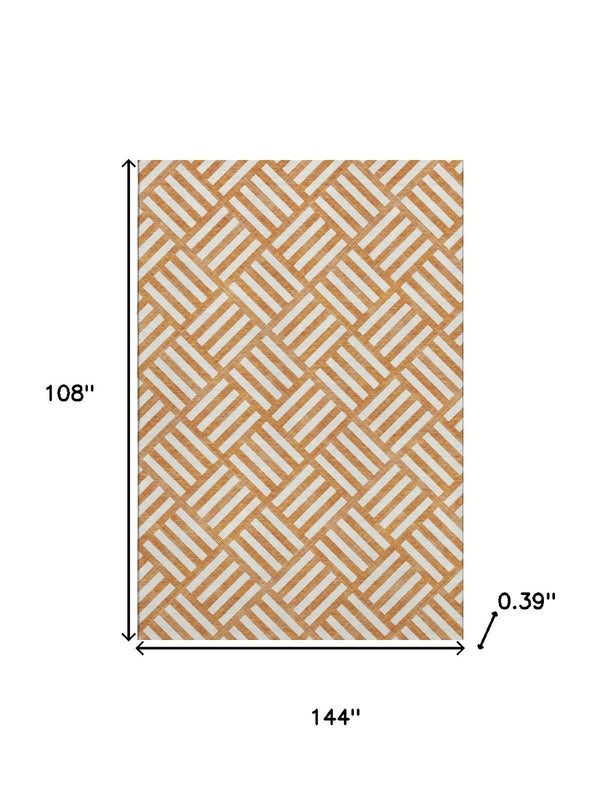 HomeRoots 9' X 12' Orange Geometric Area Rug – Washable, UV Protected, Durable & Stylish for Any Space! 652400