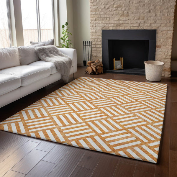 HomeRoots 9' X 12' Orange Geometric Area Rug – Washable, UV Protected, Durable & Stylish for Any Space! 652400