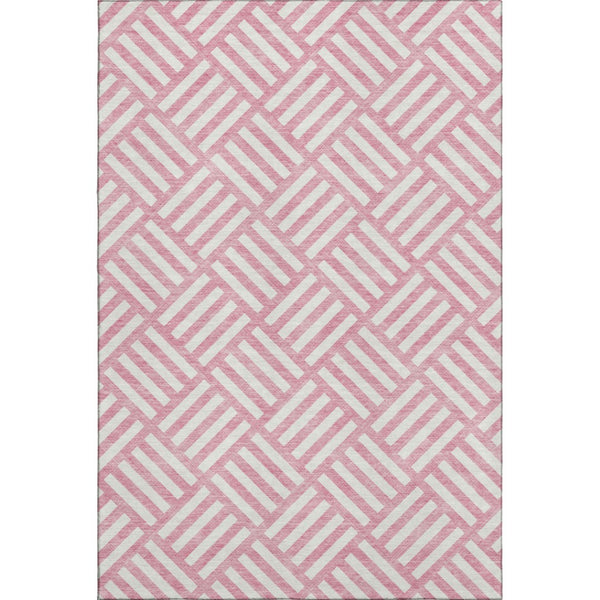 HomeRoots 5' X 8' Pink And Ivory Geometric Area Rug - Washable, UV Protected, Stylish for Family Spaces! 652403