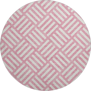 HomeRoots 8' Pink Geometric Round Rug - Washable, UV Protected & Durable for Modern Family Spaces & Playrooms 652404