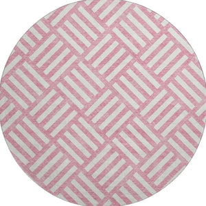HomeRoots 8' Pink Geometric Round Rug - Washable, UV Protected & Durable for Modern Family Spaces & Playrooms 652404