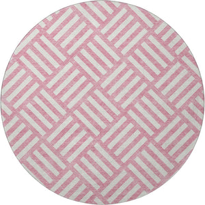 HomeRoots 8' Pink Geometric Round Rug - Washable, UV Protected & Durable for Modern Family Spaces & Playrooms 652404