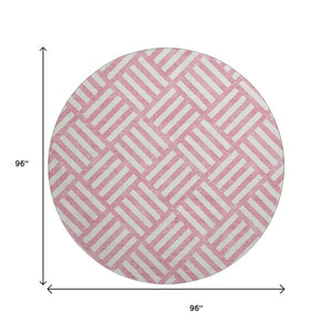 HomeRoots 8' Pink Geometric Round Rug - Washable, UV Protected & Durable for Modern Family Spaces & Playrooms 652404
