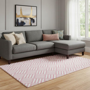 HomeRoots 8' X 10' Pink and Ivory Geometric Washable Area Rug with UV Protection for Modern Family Spaces 652405