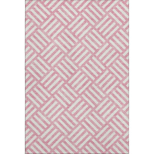 HomeRoots 8' X 10' Pink and Ivory Geometric Washable Area Rug with UV Protection for Modern Family Spaces 652405