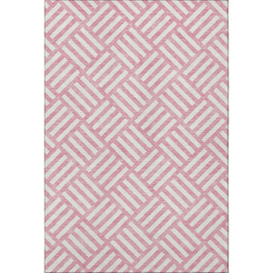 HomeRoots 8' X 10' Pink and Ivory Geometric Washable Area Rug with UV Protection for Modern Family Spaces 652405