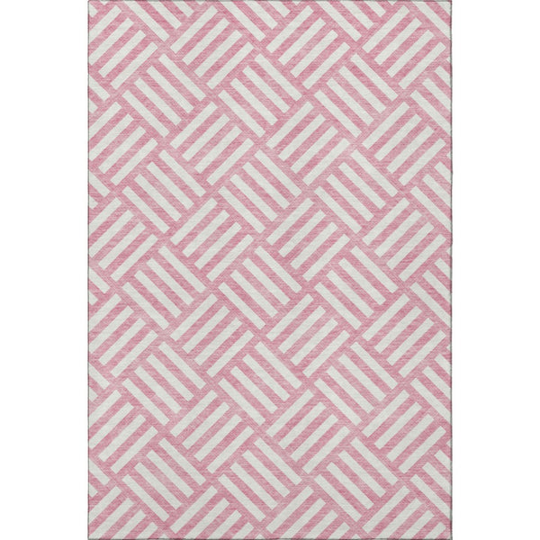 HomeRoots 8' X 10' Pink and Ivory Geometric Washable Area Rug with UV Protection for Modern Family Spaces 652405