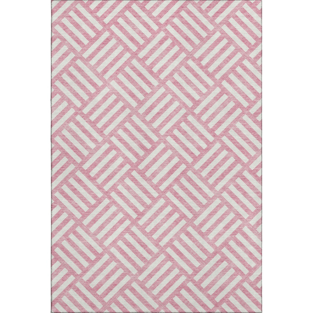 HomeRoots 9' X 12' Pink And Ivory Geometric Area Rug - Durable, Washable, UV-Protected for Modern Homes 652406