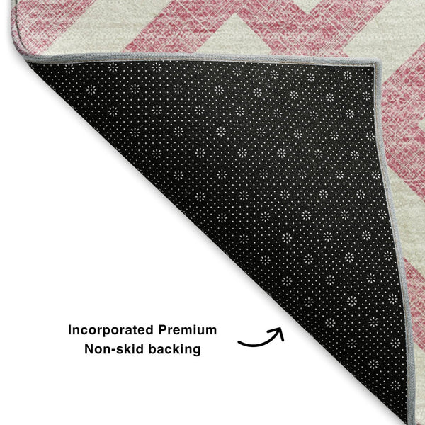 HomeRoots 9' X 12' Pink And Ivory Geometric Area Rug - Durable, Washable, UV-Protected for Modern Homes 652406