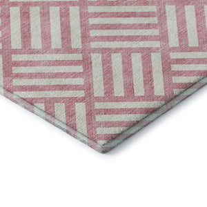 HomeRoots 9' X 12' Pink And Ivory Geometric Area Rug - Durable, Washable, UV-Protected for Modern Homes 652406