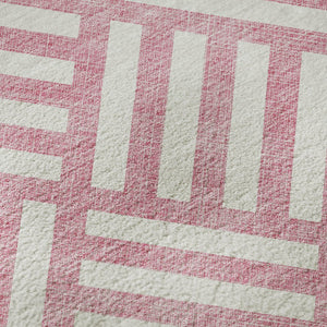 HomeRoots 9' X 12' Pink And Ivory Geometric Area Rug - Durable, Washable, UV-Protected for Modern Homes 652406