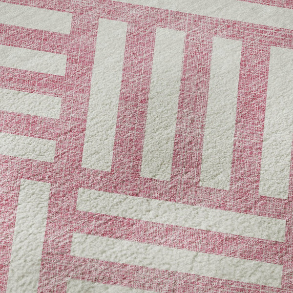 HomeRoots 9' X 12' Pink And Ivory Geometric Area Rug - Durable, Washable, UV-Protected for Modern Homes 652406