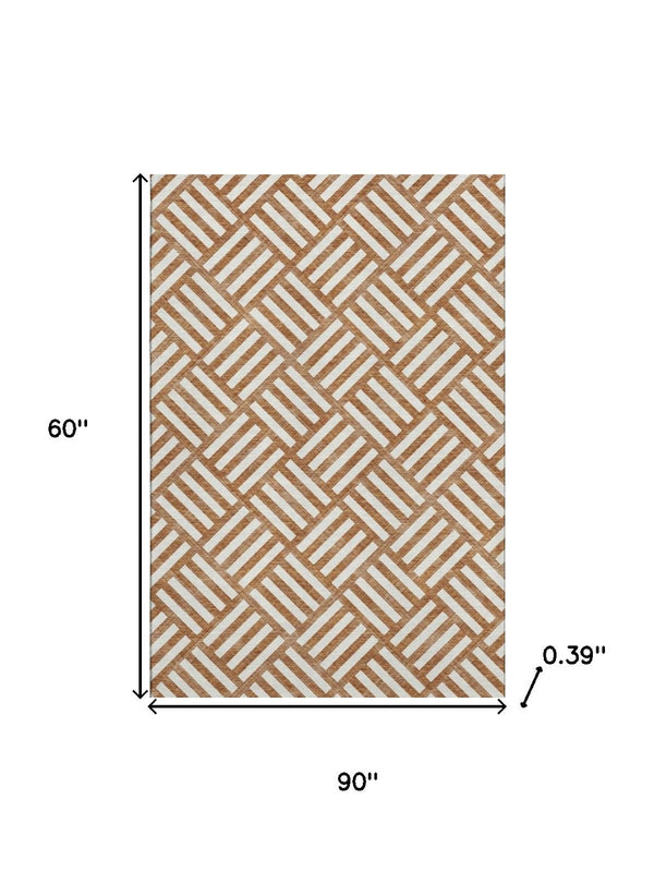 HomeRoots 5' X 8' Chili Red Geometric Area Rug – Durable, Washable, UV Protected, Perfect for Busy Spaces! 652409