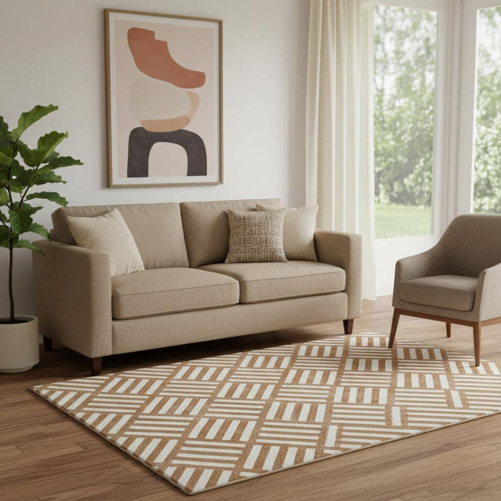 HomeRoots 5' X 8' Chili Red Geometric Area Rug – Durable, Washable, UV Protected, Perfect for Busy Spaces! 652409