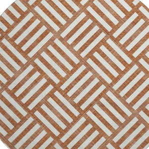 HomeRoots 8' Chili Red & Ivory Geometric Round Rug – Washable, UV-Protected, Stain-Resistant for Modern Spaces 652410
