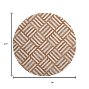 HomeRoots 8' Chili Red & Ivory Geometric Round Rug – Washable, UV-Protected, Stain-Resistant for Modern Spaces 652410