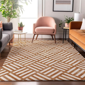 HomeRoots 8' X 10' Chili Red & Ivory Geometric Area Rug - Washable, Stain-Resistant, UV-Protected & Stylish 652411