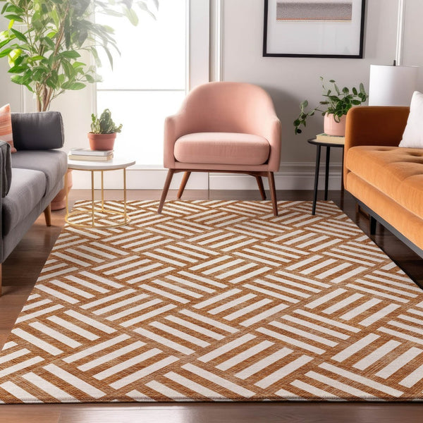 HomeRoots 8' X 10' Chili Red & Ivory Geometric Area Rug - Washable, Stain-Resistant, UV-Protected & Stylish 652411