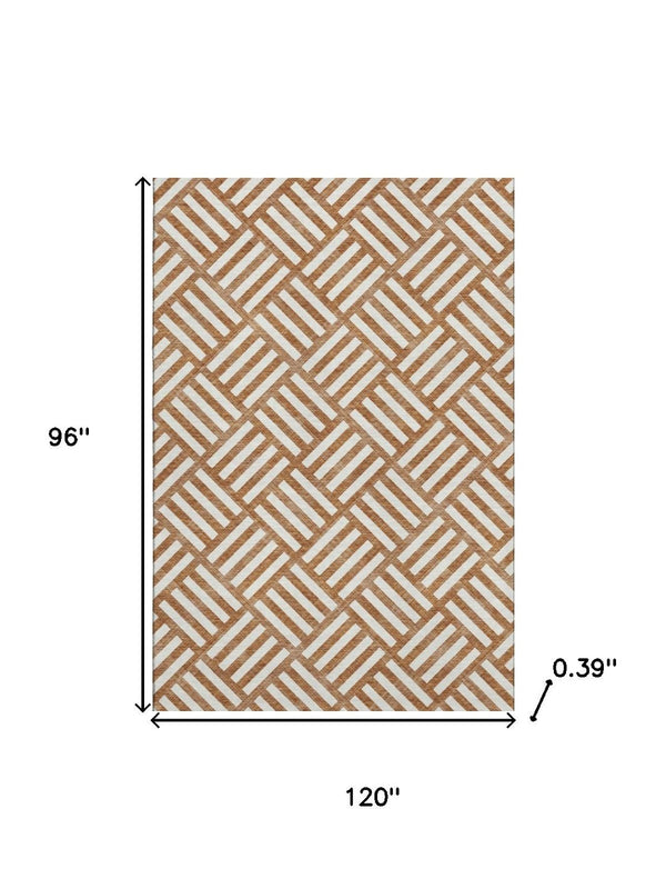 HomeRoots 8' X 10' Chili Red & Ivory Geometric Area Rug - Washable, Stain-Resistant, UV-Protected & Stylish 652411
