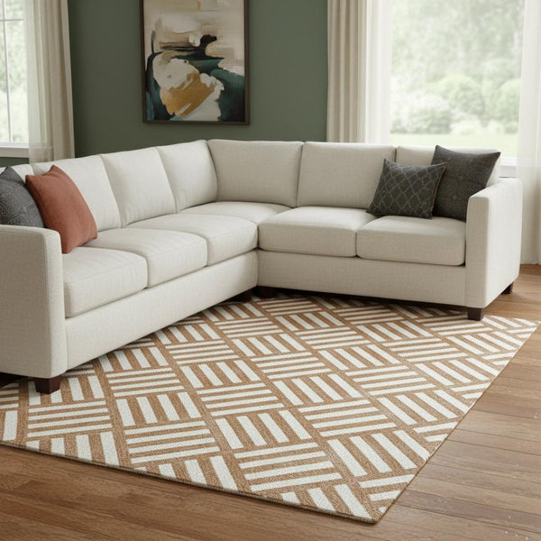 HomeRoots 8' X 10' Chili Red & Ivory Geometric Area Rug - Washable, Stain-Resistant, UV-Protected & Stylish 652411