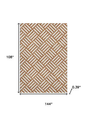 HomeRoots 9' X 12' Chili Red and Ivory Geometric Area Rug - Durable, Stain Resistant, UV Protected, Modern Design 652412