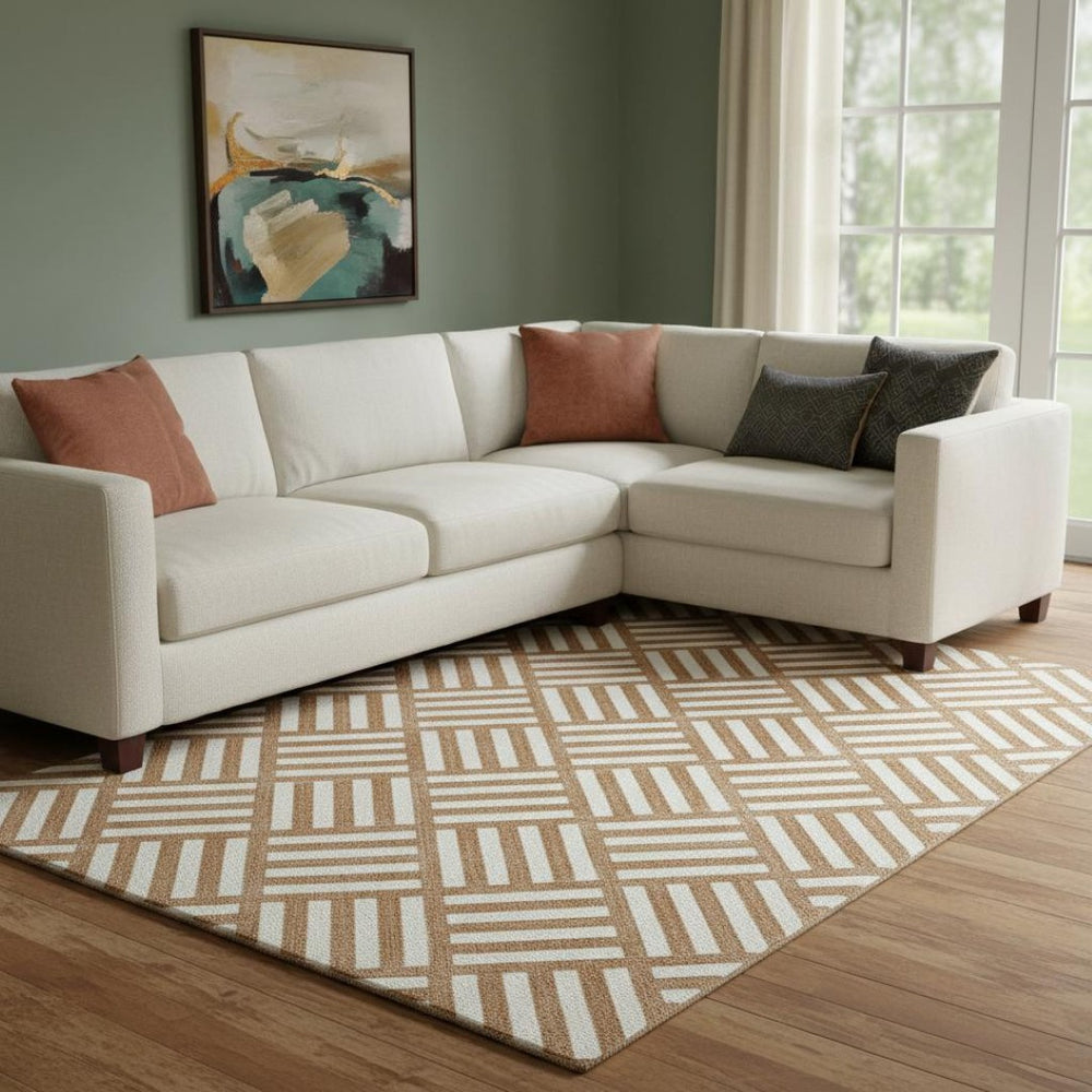 HomeRoots 9' X 12' Chili Red and Ivory Geometric Area Rug - Durable, Stain Resistant, UV Protected, Modern Design 652412