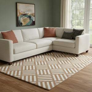 HomeRoots 9' X 12' Chili Red and Ivory Geometric Area Rug - Durable, Stain Resistant, UV Protected, Modern Design 652412