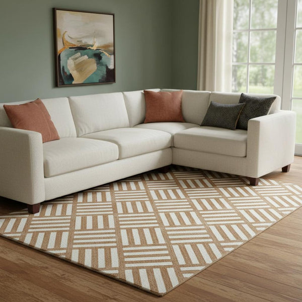 HomeRoots 9' X 12' Chili Red and Ivory Geometric Area Rug - Durable, Stain Resistant, UV Protected, Modern Design 652412