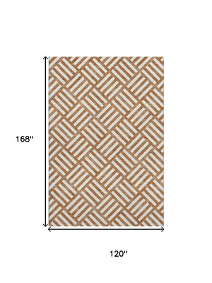 HomeRoots 10' Chili Red & Ivory Geometric Area Rug - Washable, UV Protected, Durable & Stain-Resistant Design 652413