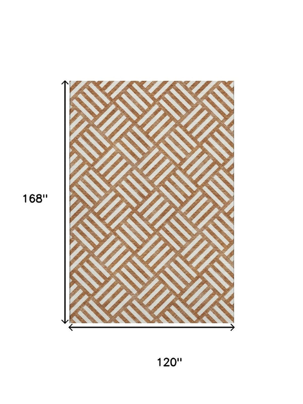 HomeRoots 10' Chili Red & Ivory Geometric Area Rug - Washable, UV Protected, Durable & Stain-Resistant Design 652413