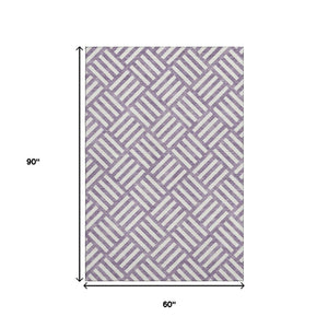 HomeRoots 5' X 8' Stylish Purple & Ivory Geometric Area Rug - Washable, UV Protected, Perfect for High-Traffic Areas 652415