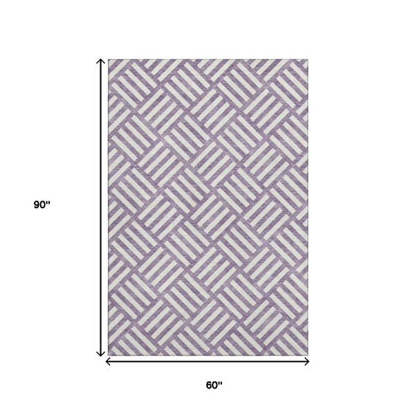 HomeRoots 5' X 8' Stylish Purple & Ivory Geometric Area Rug - Washable, UV Protected, Perfect for High-Traffic Areas 652415