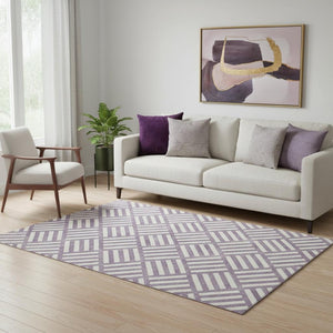 HomeRoots 5' X 8' Stylish Purple & Ivory Geometric Area Rug - Washable, UV Protected, Perfect for High-Traffic Areas 652415