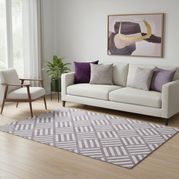 HomeRoots 5' X 8' Stylish Purple & Ivory Geometric Area Rug - Washable, UV Protected, Perfect for High-Traffic Areas 652415