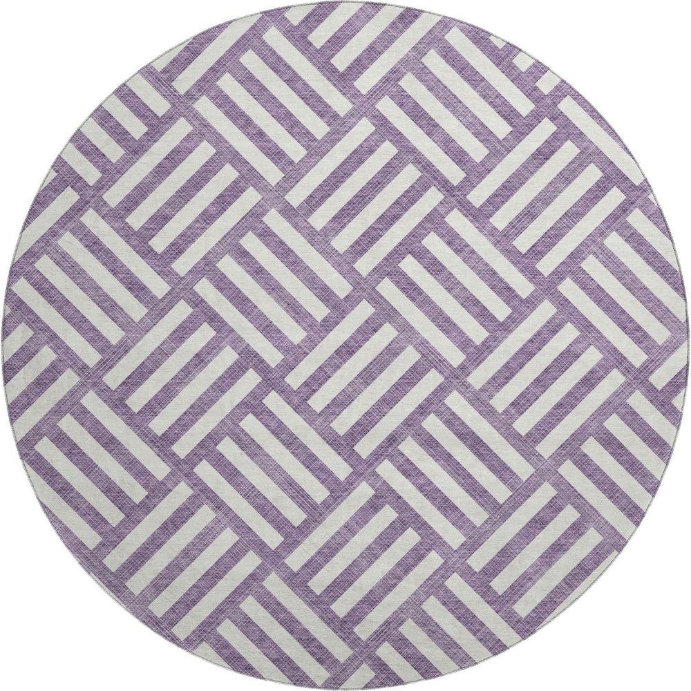 HomeRoots 8' Purple Geometric Washable Round Rug - UV Protected, Stain Resistant, Perfect for High-Traffic Areas 652416