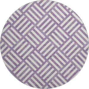 HomeRoots 8' Purple Geometric Washable Round Rug - UV Protected, Stain Resistant, Perfect for High-Traffic Areas 652416