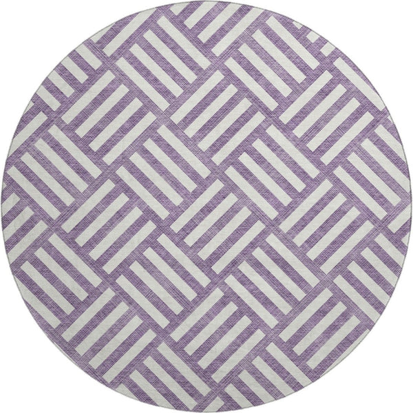 HomeRoots 8' Purple Geometric Washable Round Rug - UV Protected, Stain Resistant, Perfect for High-Traffic Areas 652416