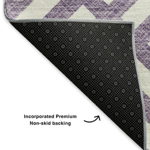 HomeRoots 8' Purple Geometric Washable Round Rug - UV Protected, Stain Resistant, Perfect for High-Traffic Areas 652416