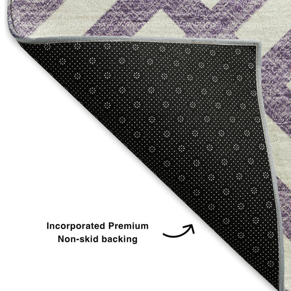 HomeRoots 8' Purple Geometric Washable Round Rug - UV Protected, Stain Resistant, Perfect for High-Traffic Areas 652416