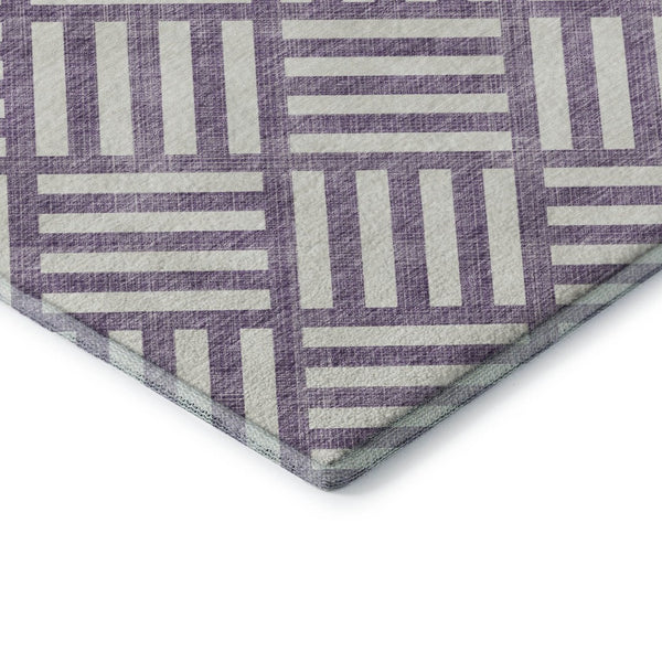 HomeRoots 8' Purple Geometric Washable Round Rug - UV Protected, Stain Resistant, Perfect for High-Traffic Areas 652416