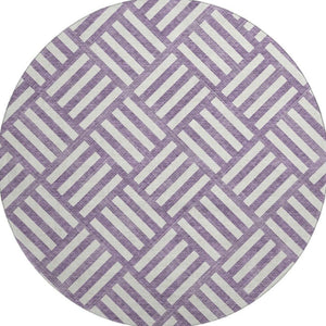 HomeRoots 8' Purple Geometric Washable Round Rug - UV Protected, Stain Resistant, Perfect for High-Traffic Areas 652416