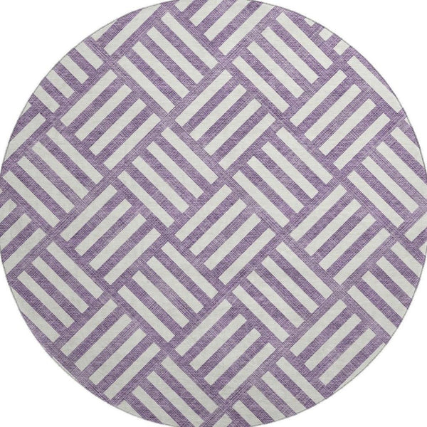 HomeRoots 8' Purple Geometric Washable Round Rug - UV Protected, Stain Resistant, Perfect for High-Traffic Areas 652416