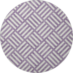 HomeRoots 8' Purple Geometric Washable Round Rug - UV Protected, Stain Resistant, Perfect for High-Traffic Areas 652416